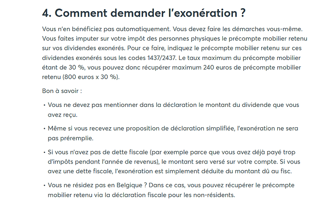 Exonération taxe sur dividendes
